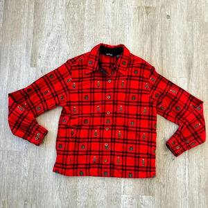 Womens Krazy Kat Red Plaid Christmas Button Up - S